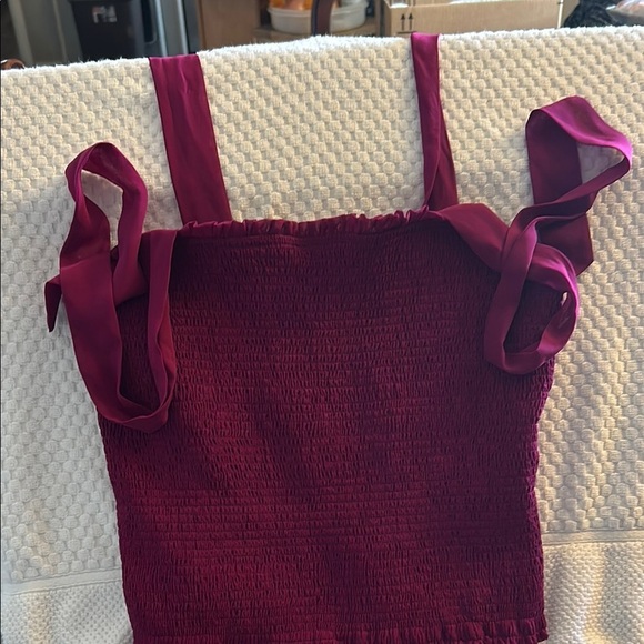 Bar III Red Smocked Tie Front Tank Top - Picture 5 of 5